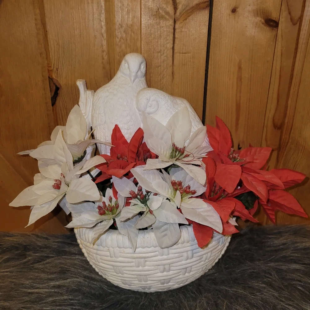 Vintage Burwood Pocket Planter Wall Hanger Faux Wood Lovebirds